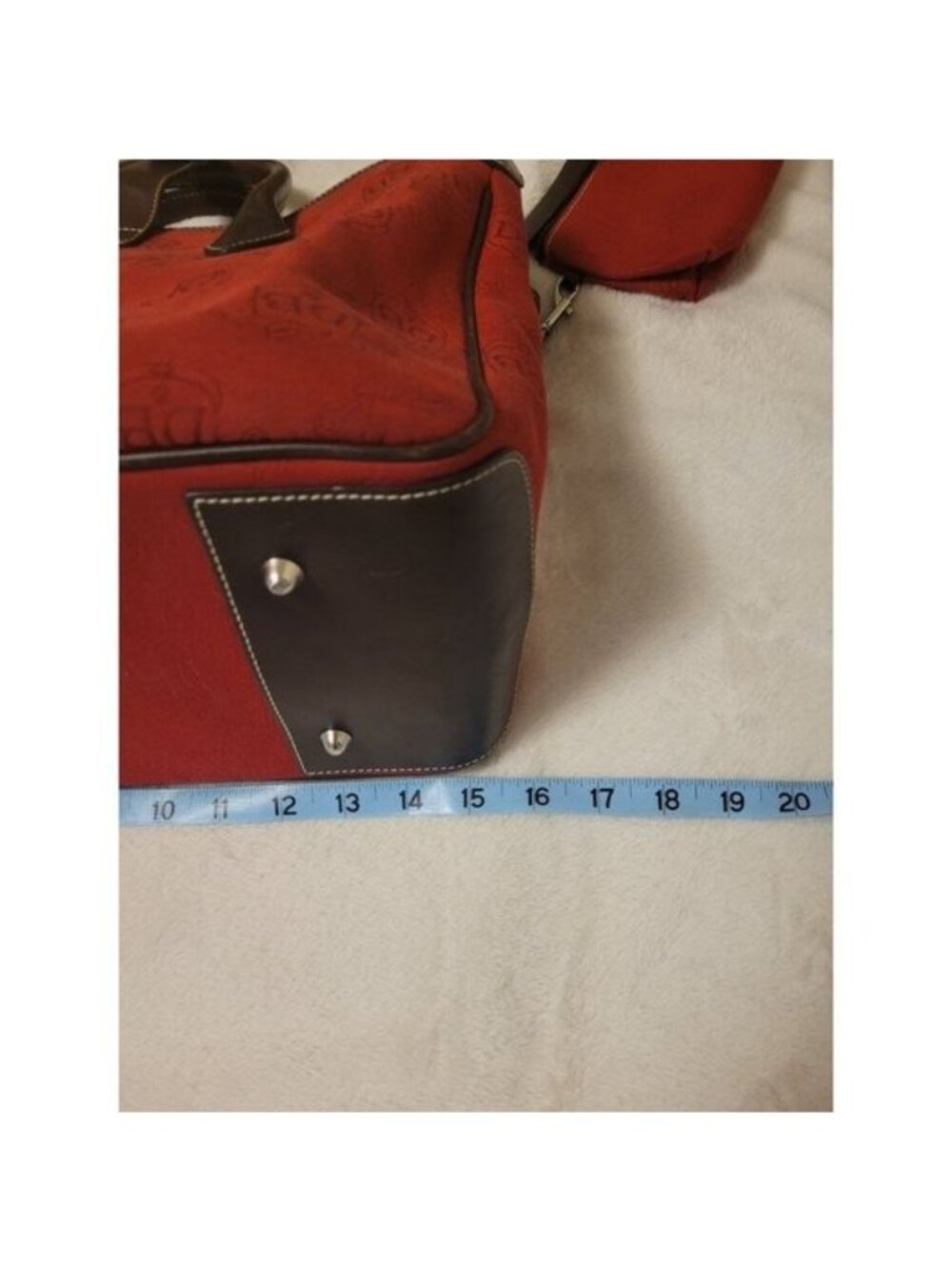 Dooney & Bourke Red Canvas Leather Satchel Tote Bag Matching Pouch Classic Prep - Picture 5 of 12